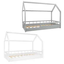 Cama infantil de madera en forma de casa con barandilla y entrada 160x80cm